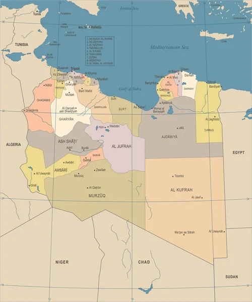 Libya карта - Vintage докладні Векторні ілюстрації — стоковий вектор