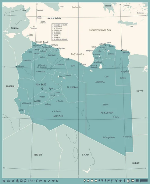 Mapa de Libia - Vintage ilustración vectorial detallada — Vector de stock