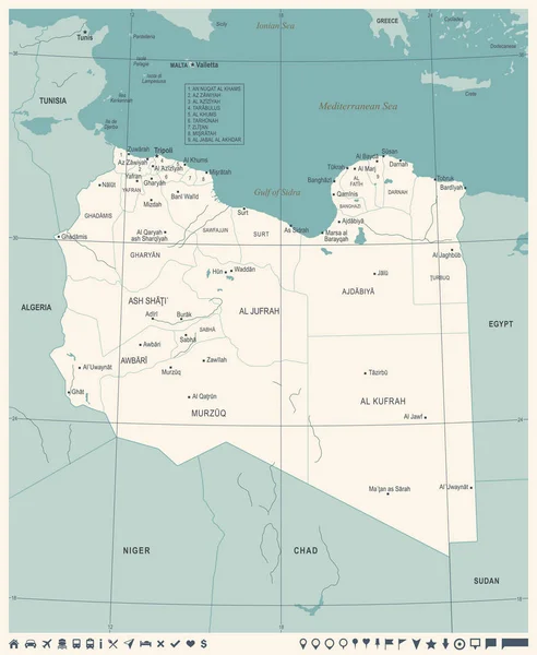 Libya Map - Vintage Detailed Vector Illustration — Stock Vector