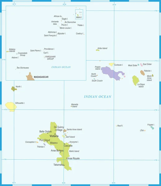 Seychellen-Karte - detaillierte Vektorillustration — Stockvektor