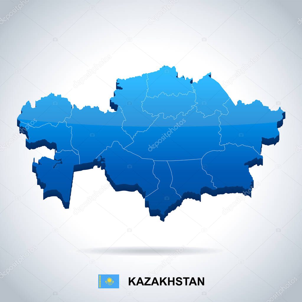 Kazakhstan - map and flag - Detailed Vector Illustration
