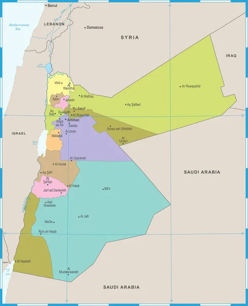 Mapa de Jordania - Ilustración vectorial detallada — Archivo Imágenes Vectoriales