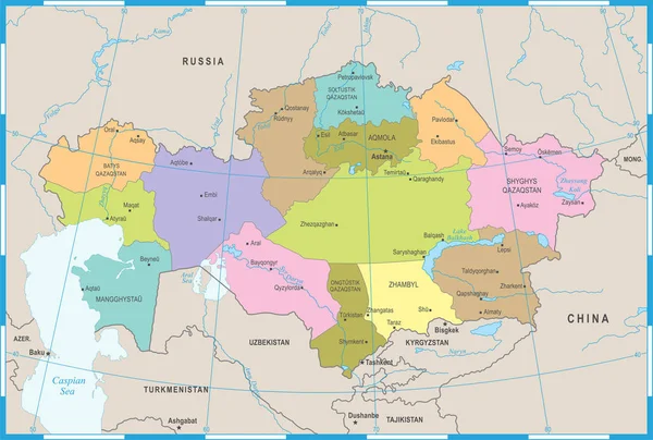 Mapa do Cazaquistão - ilustração vetorial detalhada —  Vetores de Stock