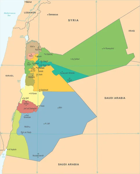 ヨルダン地図 - 詳細なベクトル図 — ストックベクタ