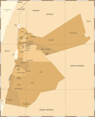 Jordan Map - Vintage Detailed Vector Illustration clipart