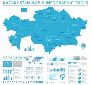 Kazakistan Haritası - bilgi grafik vektör çizim