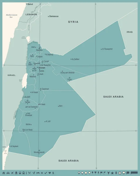 Карта Иордании - Vintage Detailed Vector Illustration — стоковый вектор