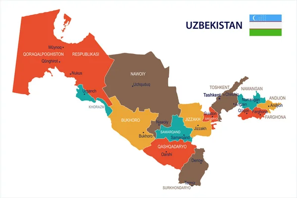 Uzbequistão Mapa e bandeira ilustração vetorial detalhada — Vetor de Stock