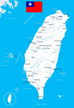 Tayvan, harita - detaylı vektör çizim