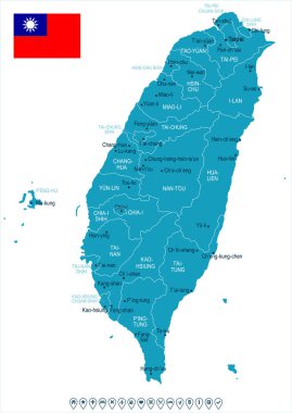 Tayvan - harita ve bayrak - detaylı vektör çizim