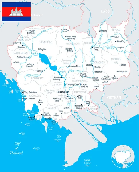 Kambodża Mapa - szczegółowe wektor ilustracja — Wektor stockowy