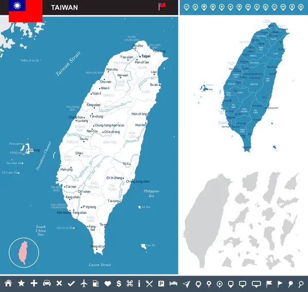 Taiwán - mapa infográfico - Ilustración vectorial detallada — Vector de stock