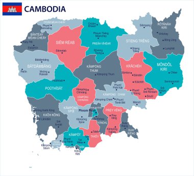 Kamboçya - harita ve bayrak - detaylı vektör çizim