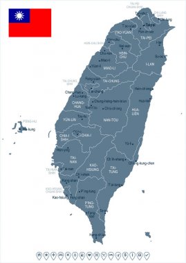 Tayvan - harita ve detaylı vektör çizim bayrak