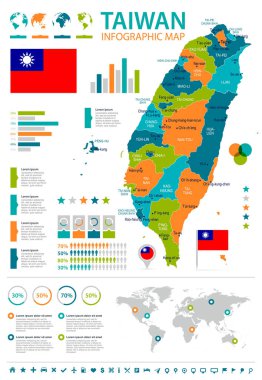 Taiwan - infographic map and flag - Detailed Vector Illustration clipart