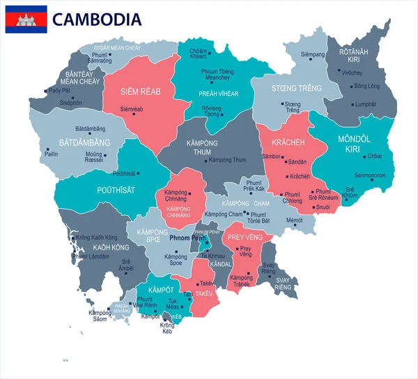 Kambodscha - Karte und Fahne - detaillierte Vektorillustration — Stockvektor