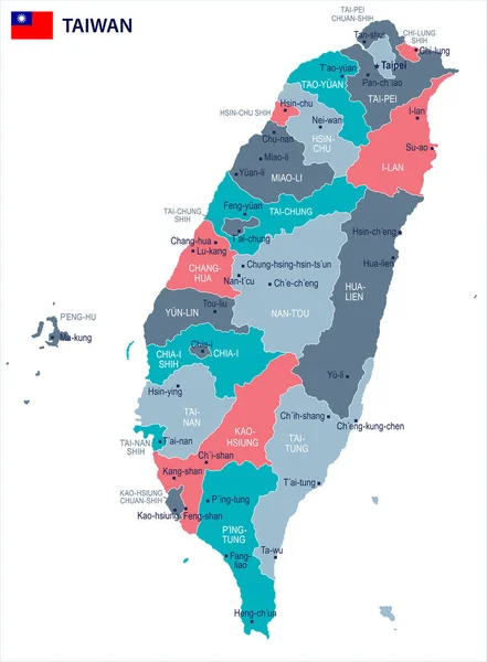 Tayvan - harita ve bayrak - detaylı vektör çizim — Stok Vektör