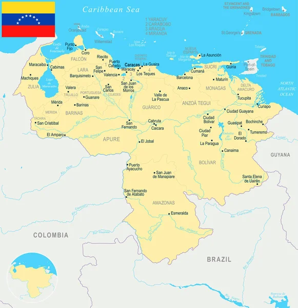 委内瑞拉地图-详细的向量例证 — 图库矢量图片
