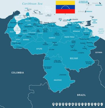Venezuela - harita ve bayrak - detaylı vektör çizim