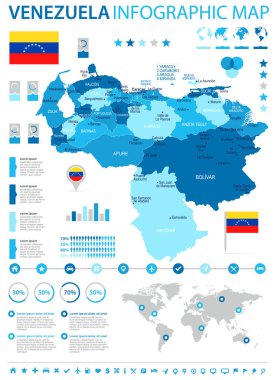 Venezuela - Infographic harita ve bayrak - detaylı vektör çizim