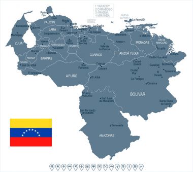Venezuela - harita ve detaylı vektör çizim bayrak