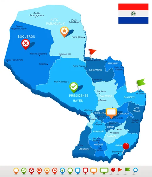 Παραγουάη - Χάρτης και σημαία - λεπτομερής εικονογράφηση διάνυσμα — Διανυσματικό Αρχείο