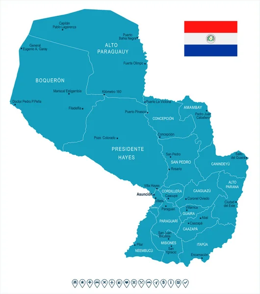 Paraguay - hartă și steag - Ilustrație vectorială detaliată — Vector de stoc