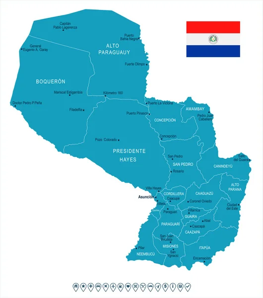 Paraguay - Mapa y bandera - Ilustración vectorial detallada — Vector de stock