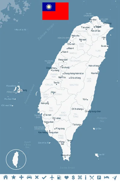 Taiwan - map and flag Detailed Vector Illustration — Stock ...