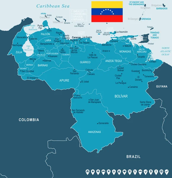 委内瑞拉-地图和旗子详细的向量例证 — 图库矢量图片