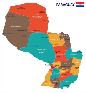 Paraguay - harita ve detaylı vektör çizim bayrak