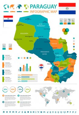 Paraguay - Infographic harita ve bayrak - detaylı vektör çizim