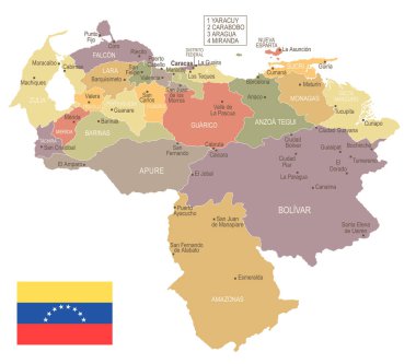 Venezuela - vintage map and flag - Detailed Vector Illustration clipart