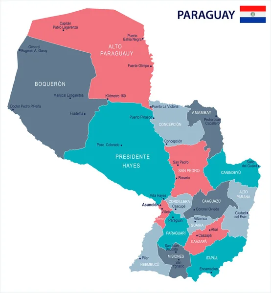 Paraguay - Mapa y bandera - Ilustración vectorial detallada — Archivo Imágenes Vectoriales