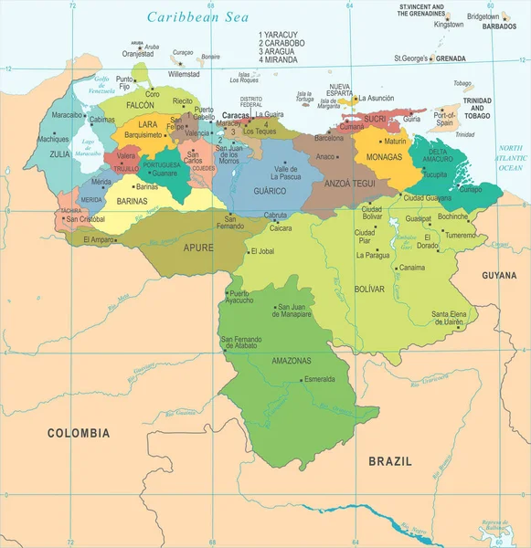 Mapa da Venezuela - ilustração vetorial detalhada —  Vetores de Stock