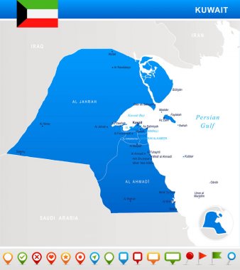 Kuveyt - harita, bayrak ve gezinme simgeleri - detaylı vektör çizim