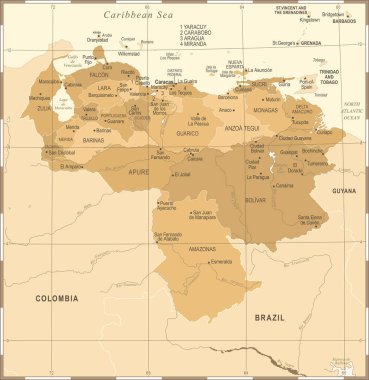 Venezuela Haritası - Vintage detaylı vektör çizim