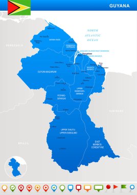 Guyana - harita, bayrak ve gezinme simgeleri - detaylı vektör çizim