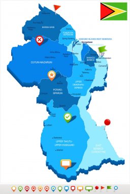 Guyana - harita ve bayrak - detaylı vektör çizim