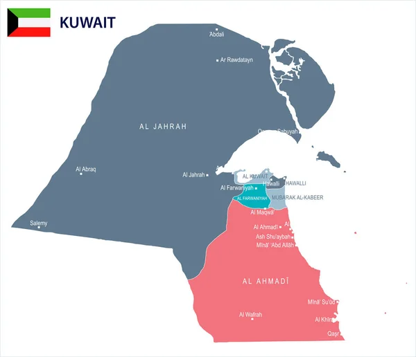 Kuwait - Karte und Flagge - detaillierte Vektorillustration — Stockvektor