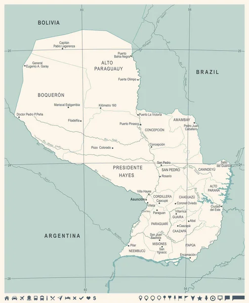 Carte du Paraguay - Illustration vectorielle détaillée vintage — Image vectorielle