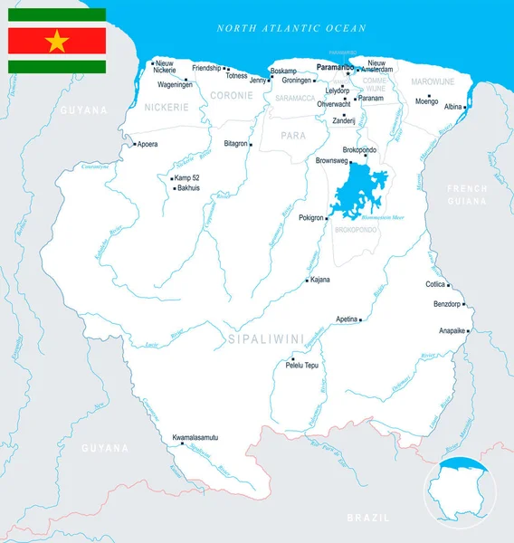 Surinam-Mapa - szczegółowe wektor ilustracja — Wektor stockowy