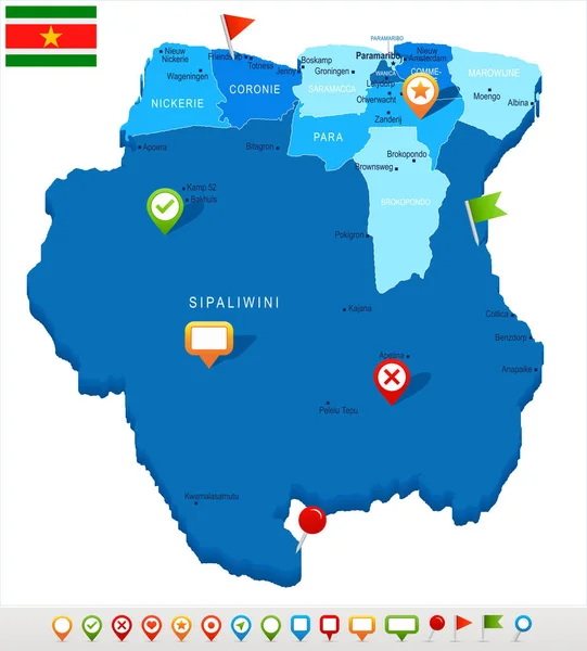 Surinam - mapy i flagi - Szczegółowa ilustracja wektorowa — Wektor stockowy