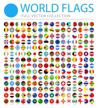 Tüm dünya bayrakları - vektör yuvarlak düz simgeler