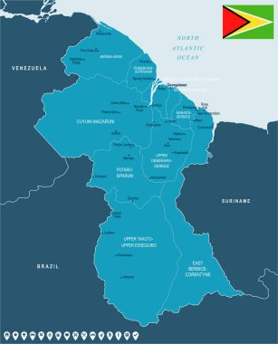 Guyana - harita ve bayrak - detaylı vektör çizim