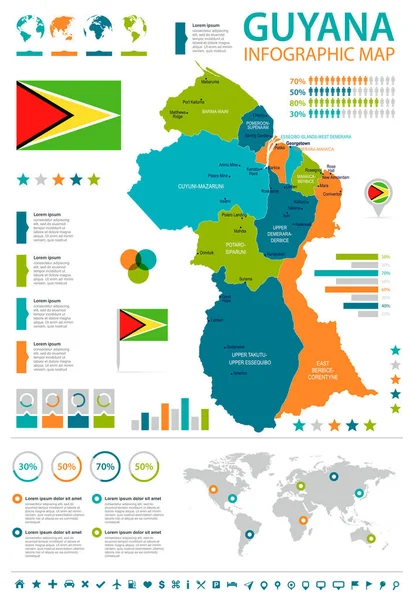 ガイアナ - インフォ グラフィック マップとフラグ - 詳細なベクトル イラスト — ストックベクタ