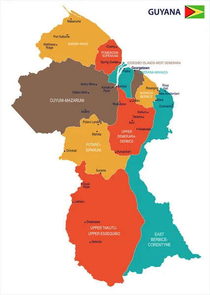 Guyana - map and flag Detailed Vector Illustration — Stock Vector