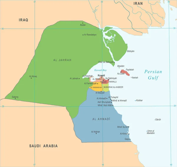 Κουβέιτ Χάρτης - λεπτομερείς διανυσματικά εικονογράφηση — Διανυσματικό Αρχείο