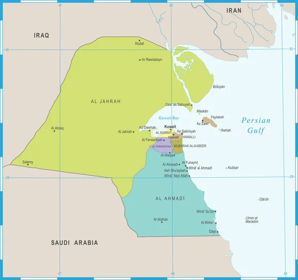 Kuwait Mapa - Ilustración vectorial detallada — Archivo Imágenes Vectoriales