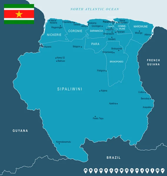 Суринам - карта и флаг - подробная векторная иллюстрация — стоковый вектор